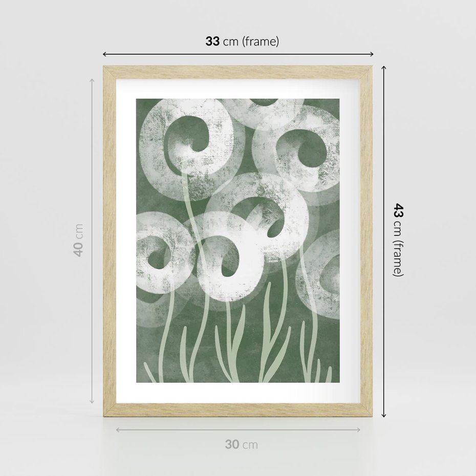 Plakat w ramie 30x40 - Spokojne Plamy Natury - zielony plakat, roślinne motywy - rama drewno
