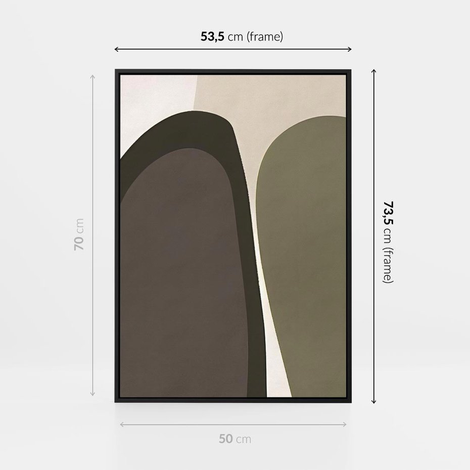 Obraz w ramie 50x70 - Fale w Zieleni - abstrakcyjne kształty, zgaszona zieleń - rama czarna