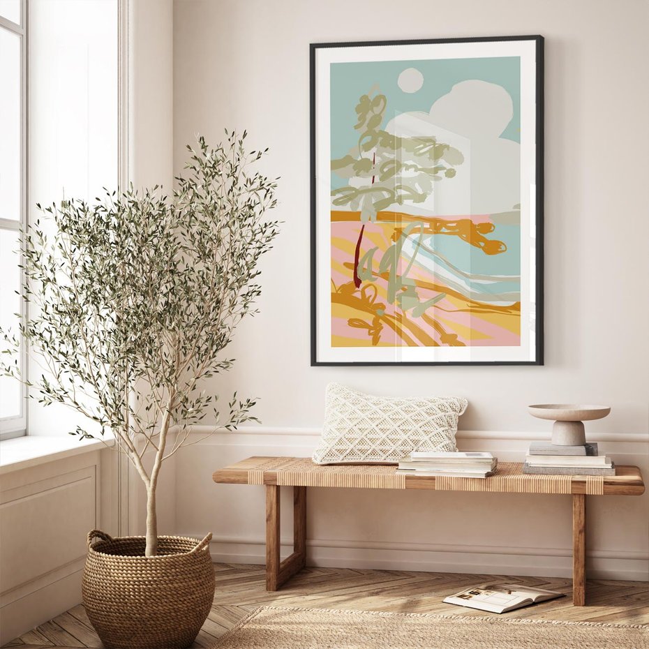 Plakat bez ramy 21x30 - Spokojny Wiatr - pastelowy krajobraz, nowoczesny plakat