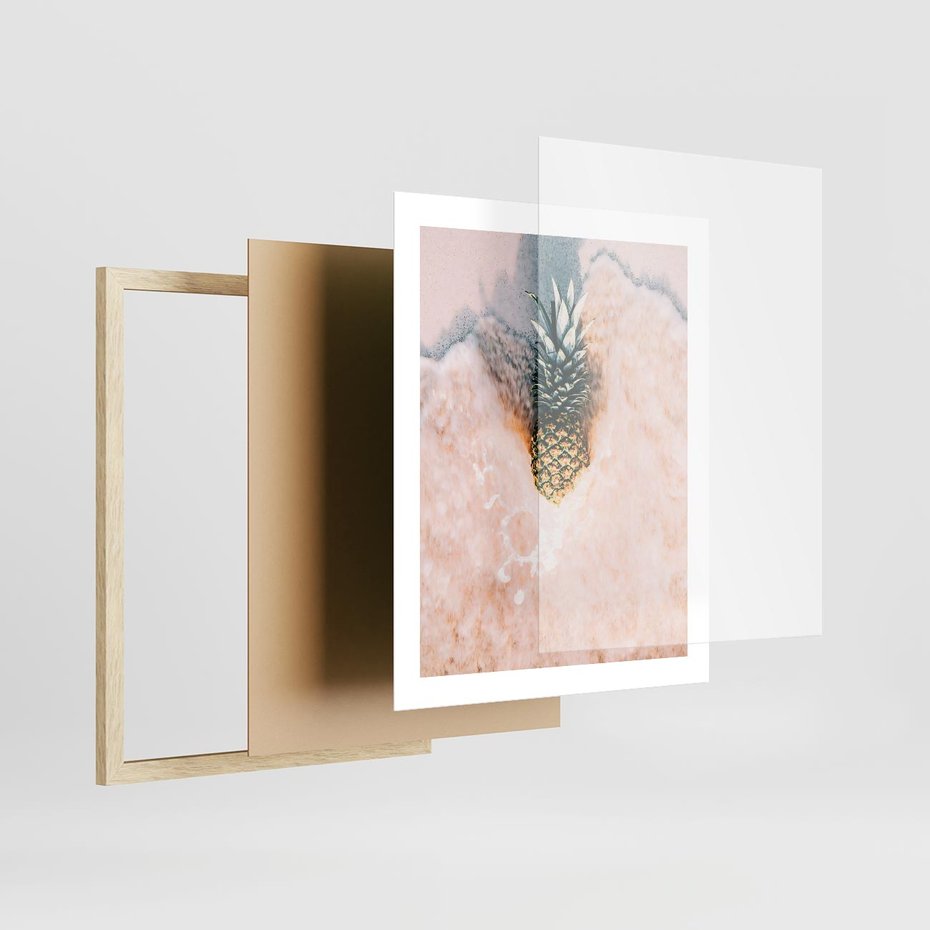 Plakat w ramie 40x50 - Egzotyczna Plaża - ananas, na plaży - rama drewno