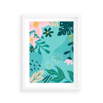 Plakat w ramie 50x70 - Rozkwitające Widoki - pastelowa kompozycja, kwiaty - rama biała