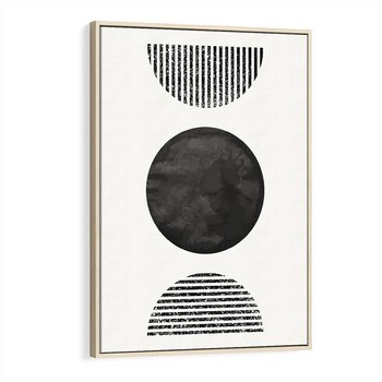Obraz w ramie 80x120 - Tajemnicza Kompozycja - abstrakcyjne czarno białe formy, minimalizm - rama drewno