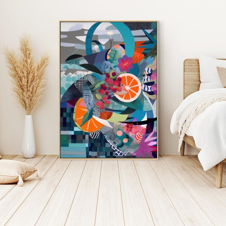 Obraz w ramie 80x120 - Migocące Widoki Harmonii - abstrakcyjny obraz, jak picasso - rama drewno