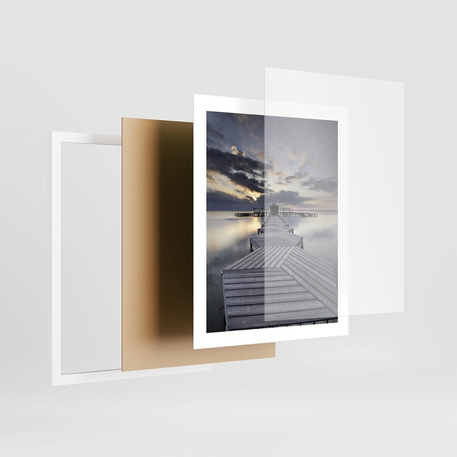 Plakat w ramie 40x50 - Spokój nad Jeziorem - pomost, jezioro - rama biała