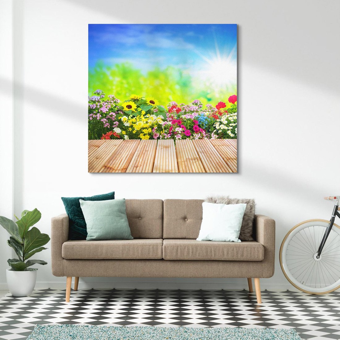 Obraz na płótnie 50x50 - Energiczny ogród - kwiaty, ogród