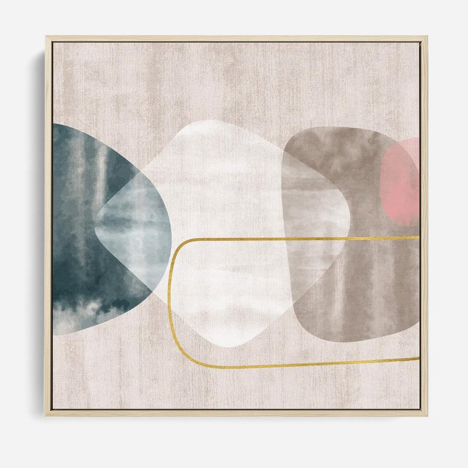 Obraz w ramie 80x80 - Minimalistyczne Plamy Farby - pastelowe geometryczne plamy, akwarela - rama drewno