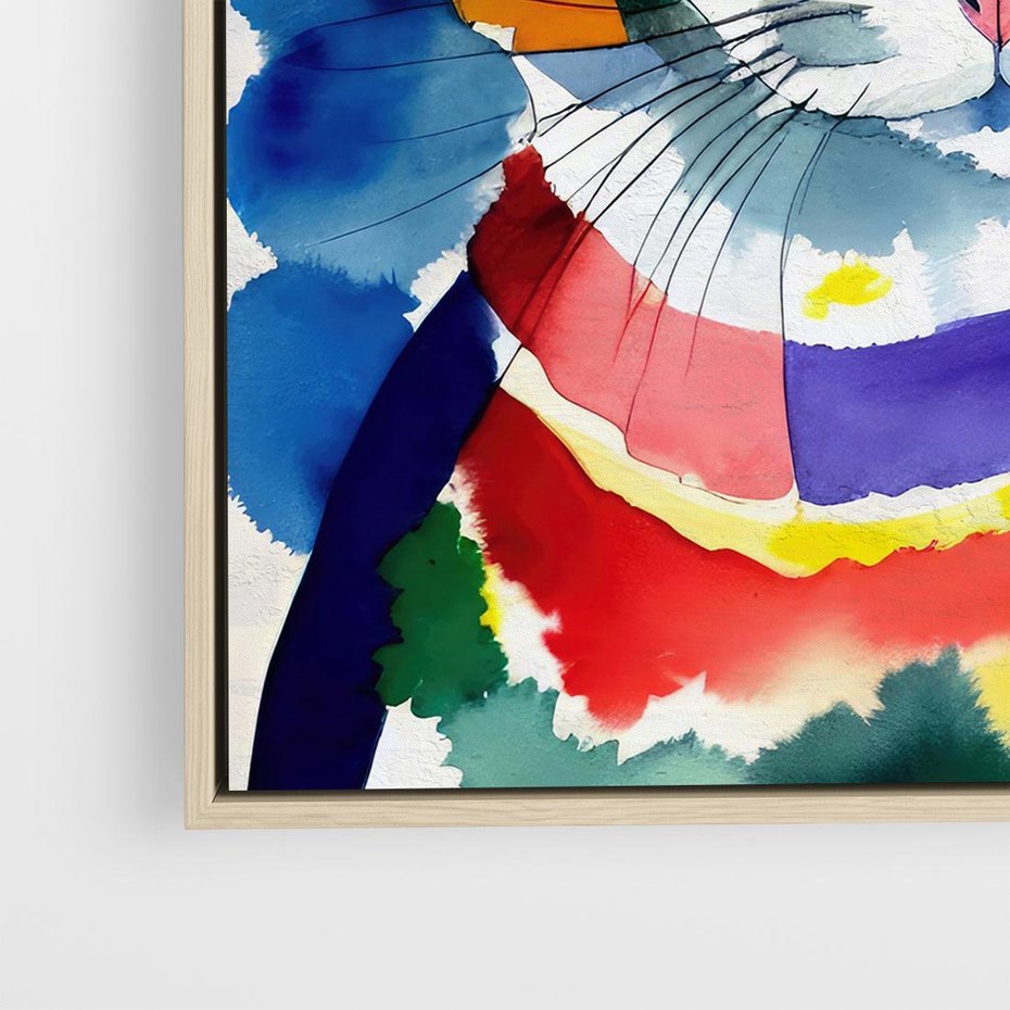 Obraz w ramie 80x80 - Koci Przyjaciel - abstrakcyjny obraz, akwarela - rama drewno