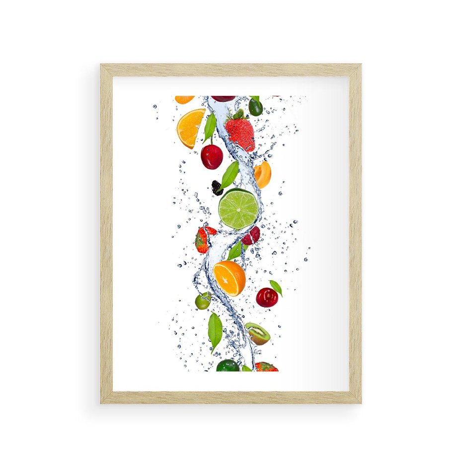 Plakat w ramie 30x40 - Kulinarne Inspiracje - owoce, woda - rama drewno
