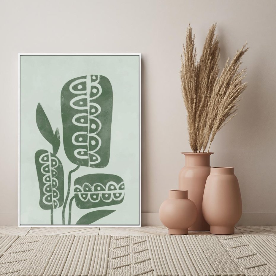 Obraz w ramie 50x70 - Nurtująca Zieleń - abstrakcyjny zielony motyw, skandynawski design - rama biała