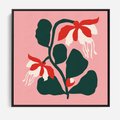 Obraz w ramie 50x50 - Migotliwa Kreatywność - abstrakcyjne kwiaty, różowe tło - rama czarna
