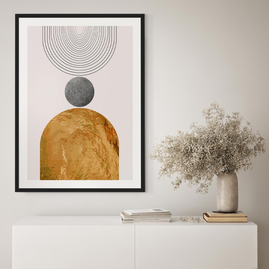 Plakat bez ramy 30x40 - Złote Półkole w Sztuce Geometrii - grafika, złote półkole