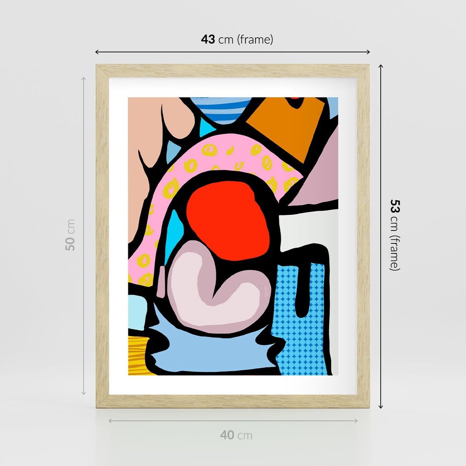 Plakat w ramie 40x50 - Czarny Komiks - abstrakcyjne formy, komiksowy styl - rama drewno