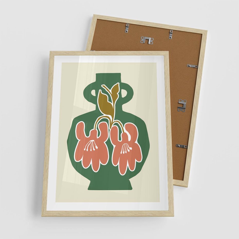 Plakat w ramie 50x70 - Kreatywne Impulsy - boho styl, wazon - rama drewno