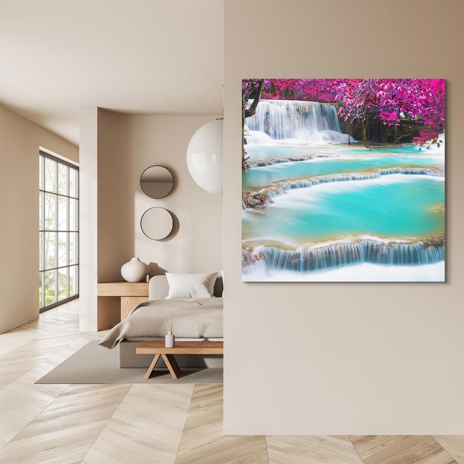 Obraz na płótnie 60x60 - Tajlandzki Wodospad: Moc Natury - Tajlandia, wodospad