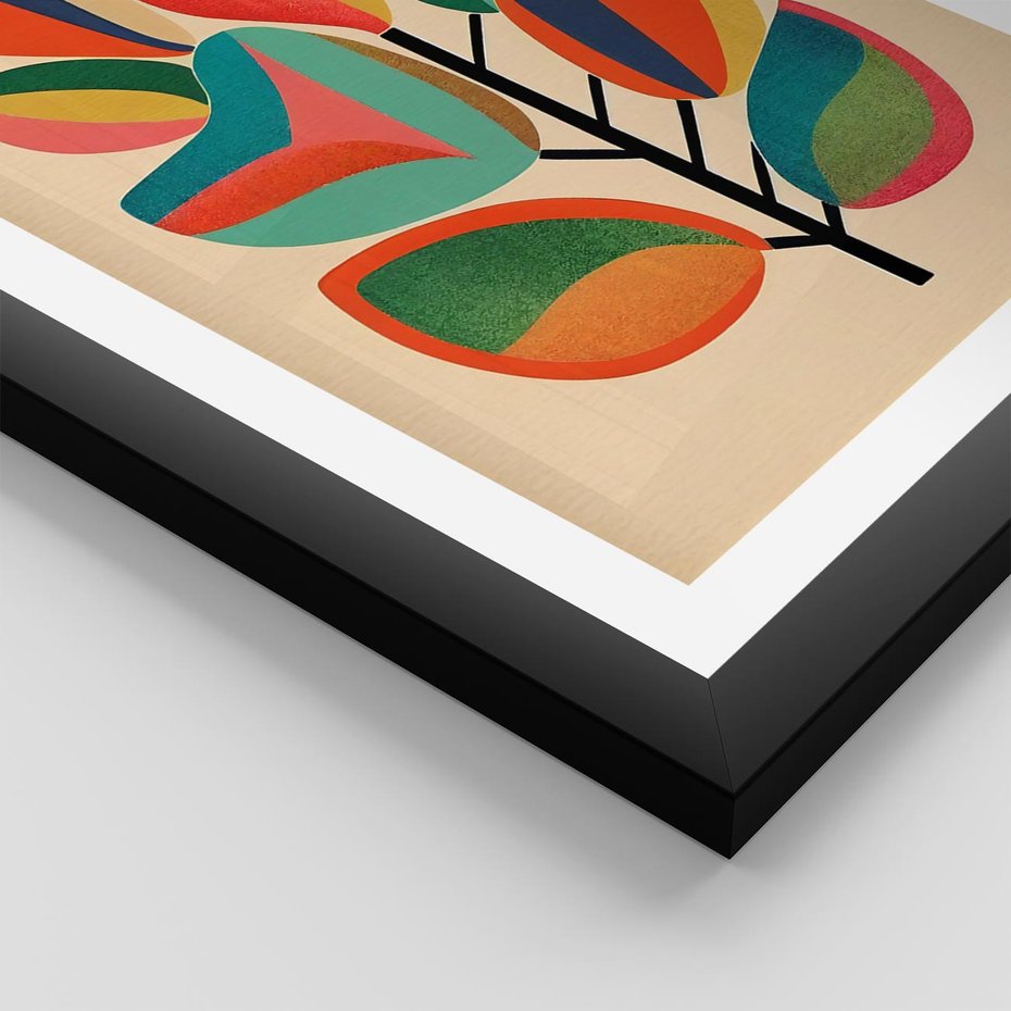 Plakat w ramie 50x70 - Wnętrza Kształtów - abstrakcyjny kolorowy tęczowy obraz, inspiracje roślinne - rama czarna