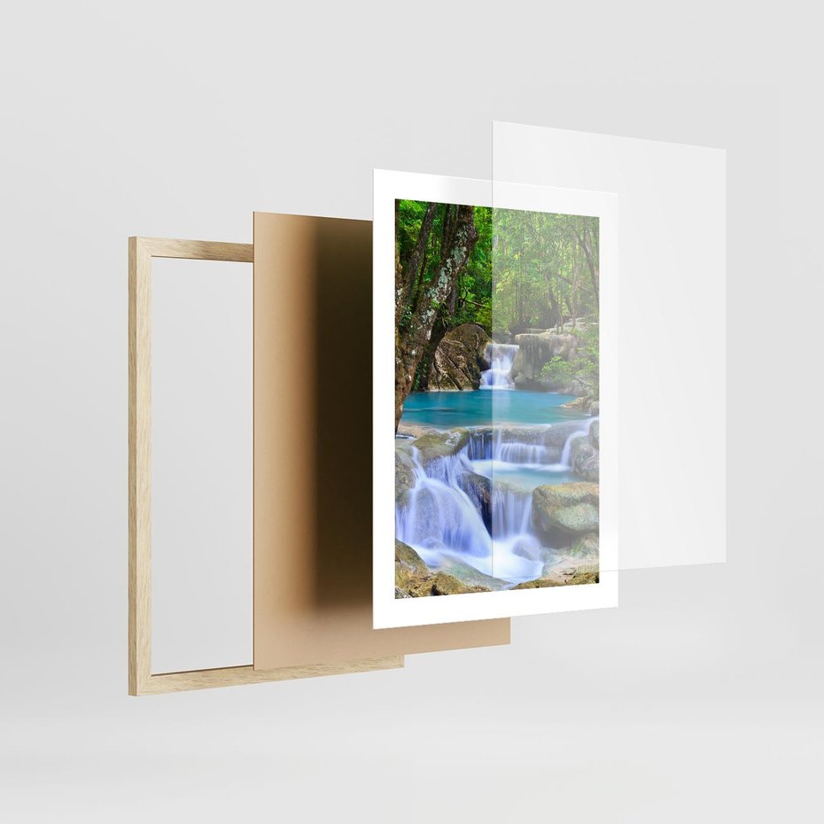 Plakat w ramie 30x40 - Siła Rzeki i Urok Wodospadu - rzeka, wodospad - rama drewno