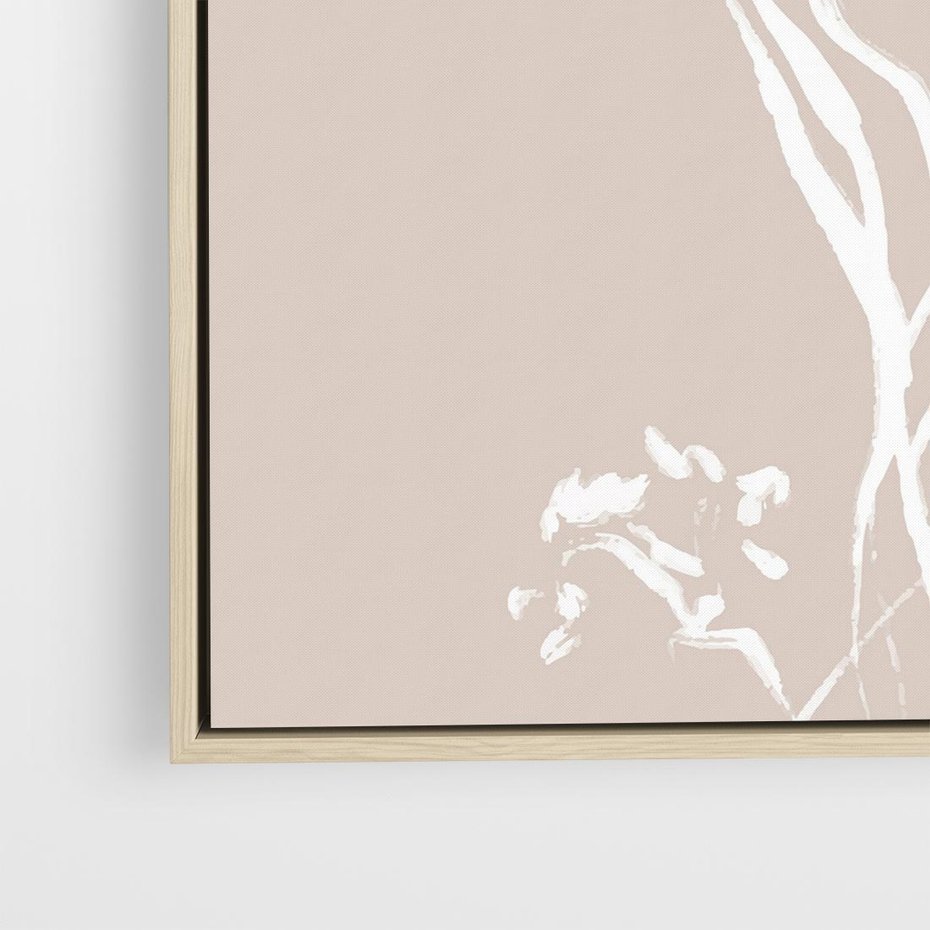 Obraz w ramie 50x50 - Harmonijne Mini Boho - minimalistyczny delikatny obraz, beżowe odcienie - rama drewno