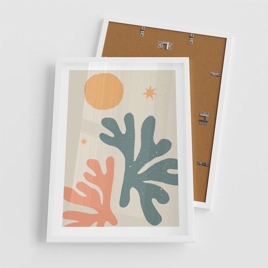 Plakat w ramie 50x70 - Inspirująca Równowaga - boho formy, kształty - rama biała