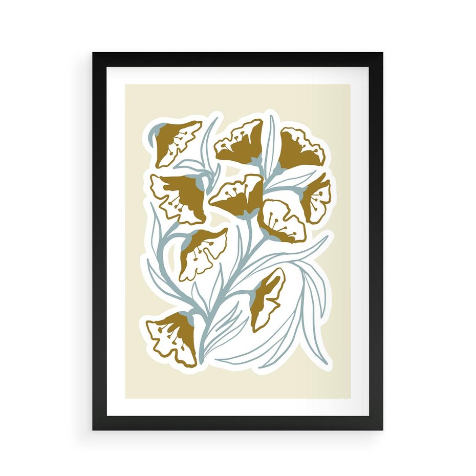 Plakat w ramie 50x70 - Wibracje Widzenia - abstrakcyjne beżowe kwiaty, elegancka kompozycja - rama czarna