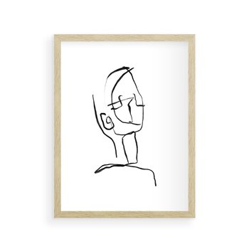 Plakat w ramie 50x70 - Migotliwe Widzenia - szkic twarzy, minimalistyczny niewyraźny - rama drewno