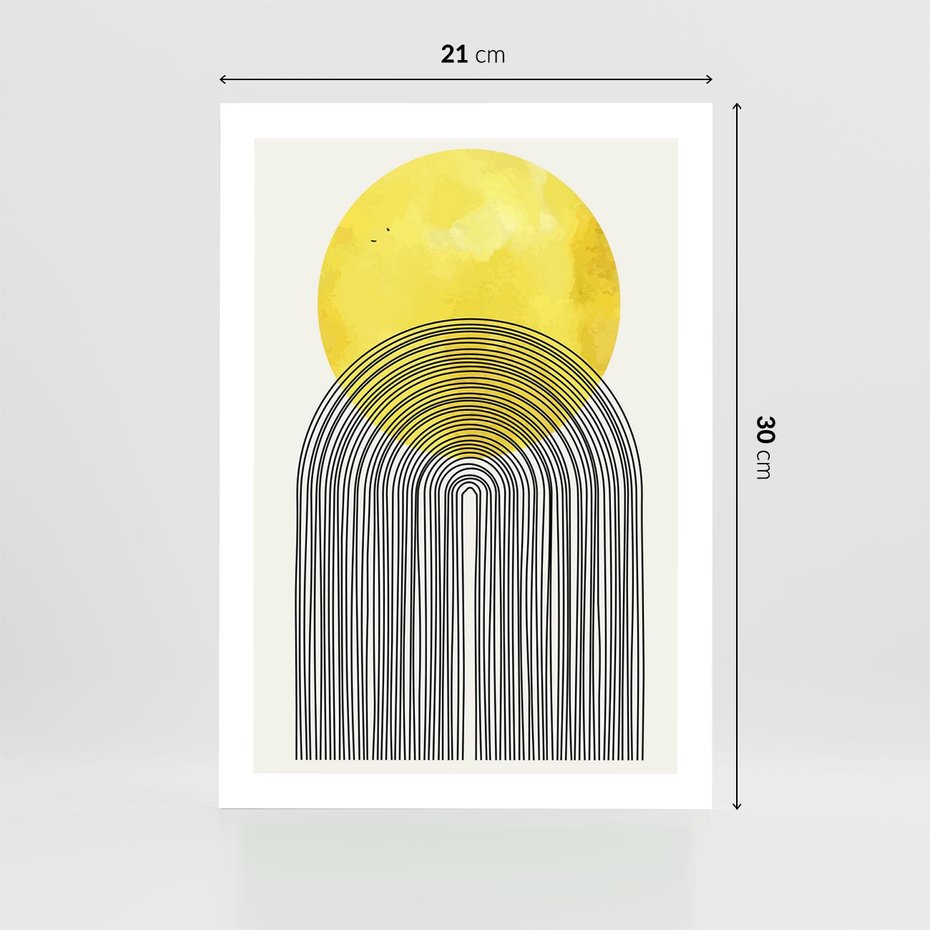 Plakat bez ramy 21x30 - Słoneczne Odbicia - geometria, żółte koło