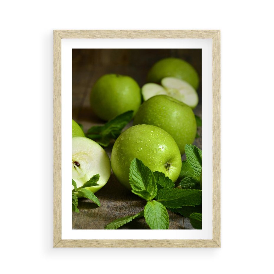 Plakat w ramie 50x70 - Jabłkowa kolorystyka - jabłka, owoce - rama drewno