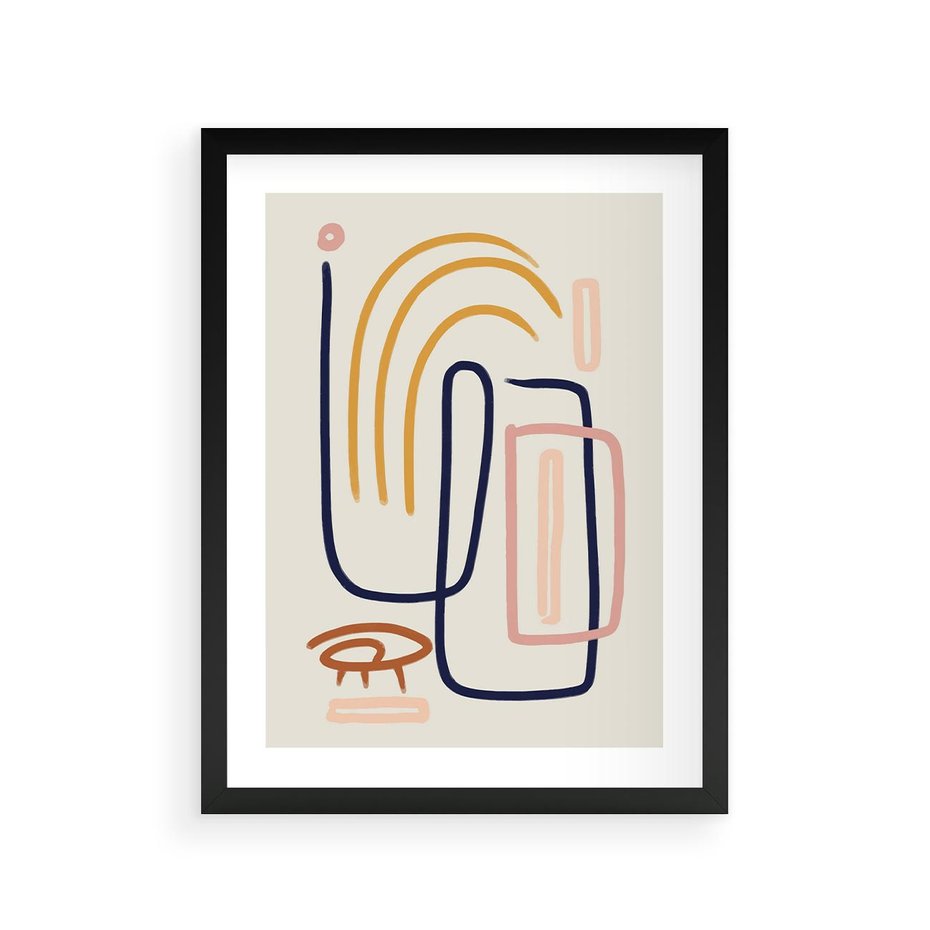 Plakat w ramie 30x40 - Abstrakcyjne Mrugnięcie - abstrakcja w stylu picasso, beżowe tło - rama czarna