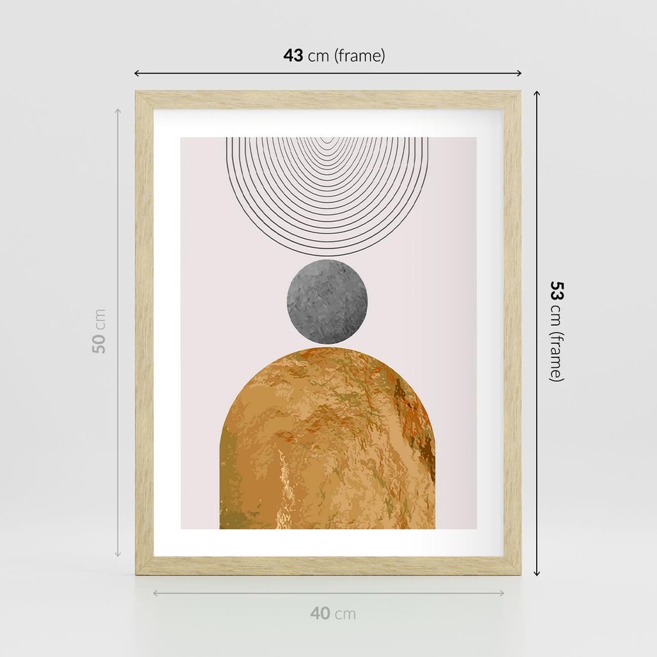 Plakat w ramie 40x50 - Złote Półkole w Sztuce Geometrii - grafika, złote półkole - rama drewno