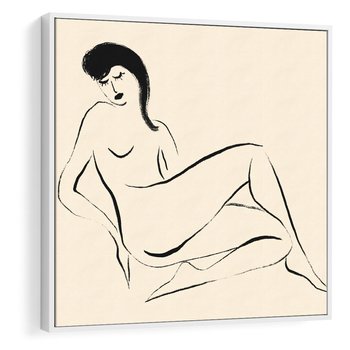 Obraz w ramie 80x80 - Piękno w Minimalizmie - abstrakcyjny rysunek, minimalistyczna kreska - rama biała