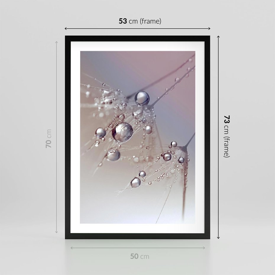 Plakat w ramie 50x70 - Delikatne Natchnienie - krople, dmuchawce - rama czarna