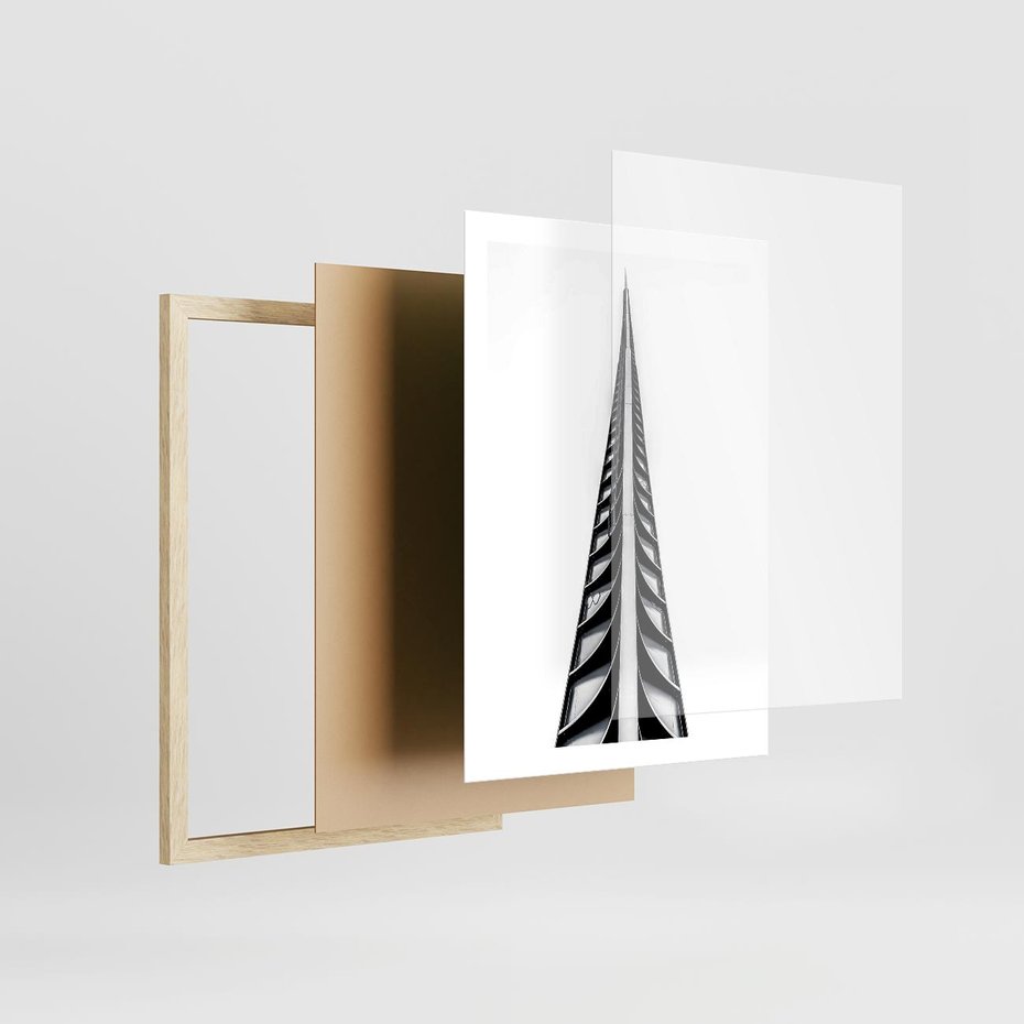 Plakat w ramie 50x70 - Majestatyczna Architektura - wysoki, strzelisty wieżowiec - rama drewno