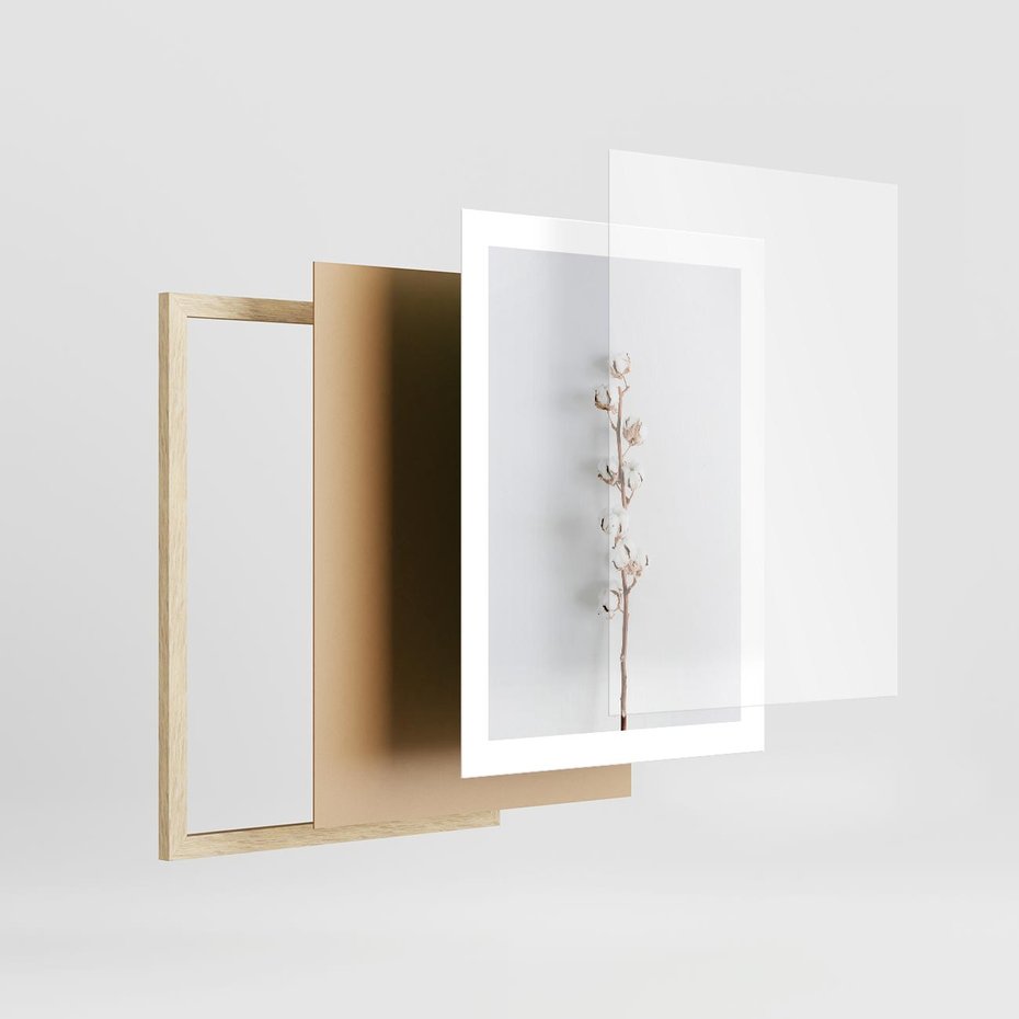 Plakat w ramie 30x40 - Minimalistyczna Gałązka Bawełny - bawełna, gałązka bawełny - rama drewno