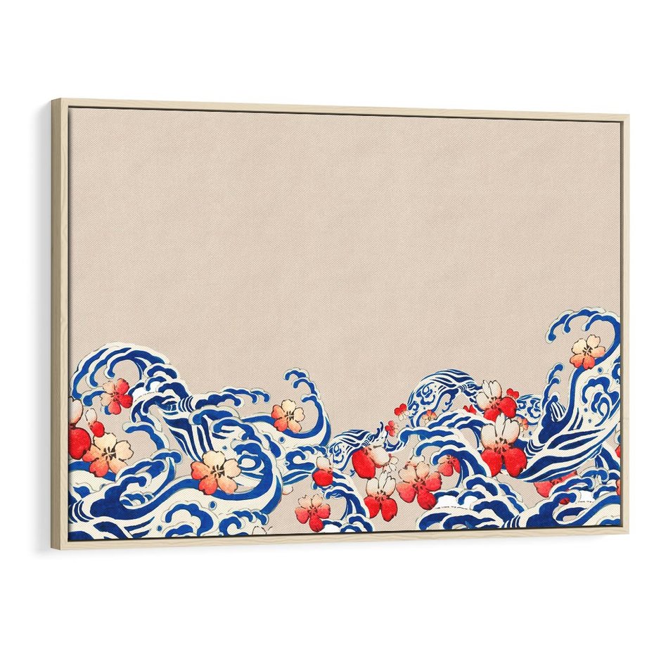 Obraz w ramie 100x70 - Japońska Harmonia: Falujące Kwiaty - japonia, orientalne kwiaty wiśni - rama drewno