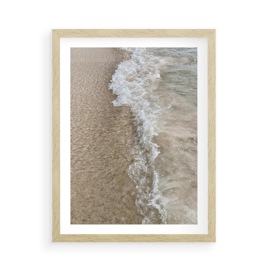 Plakat w ramie 50x70 - Fale Morza na Piasku - plaża, morze - rama drewno