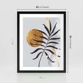 Plakat w ramie 40x50 - Grafika z Czarnym Liściem Palmy - czarny liść palmy, złóte kołó - rama czarna