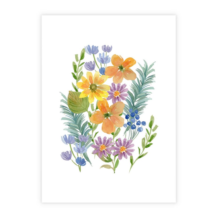 Plakat bez ramy 21x30 - Migocące Widoki Kwiatów - akwarelowe polne kwiaty, minimalistyczny plakat