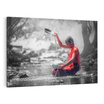 Obraz na płótnie 70x50 - Dziecko Mnich: Święty Uśmiech - dziecko, mnich