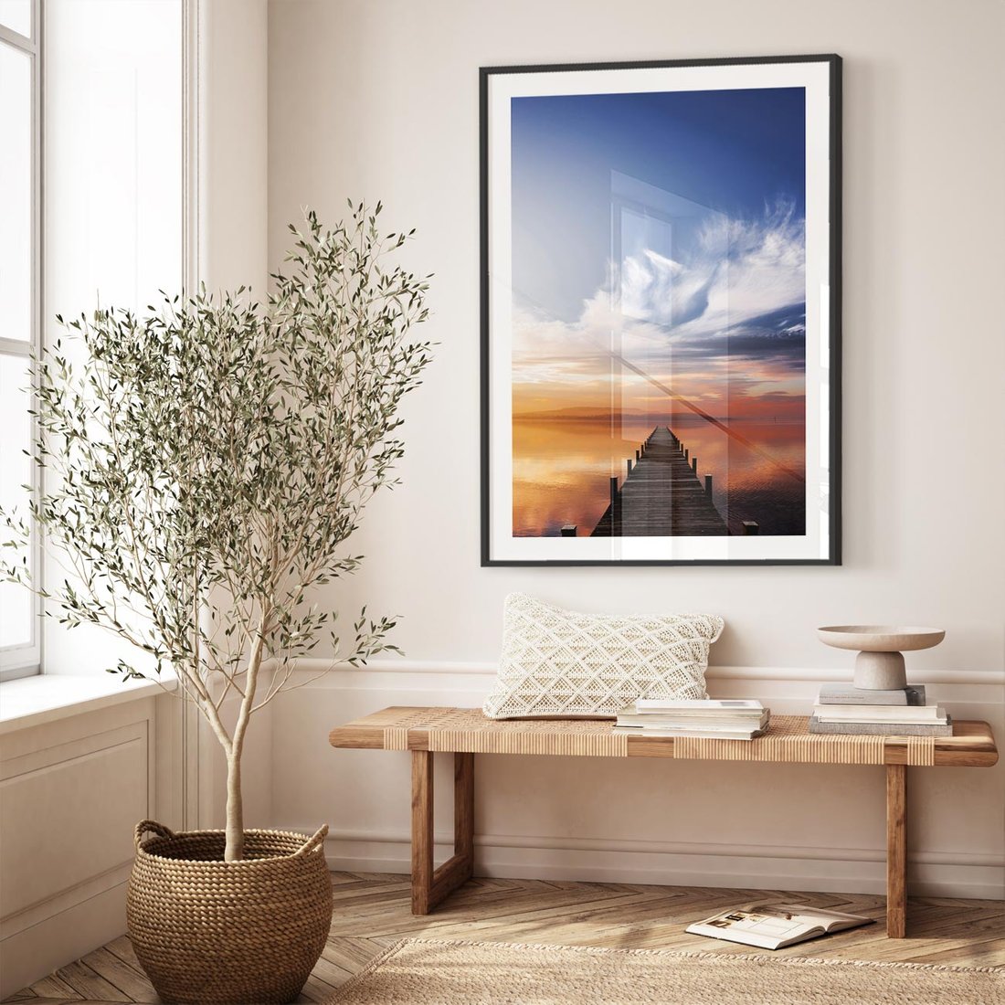 Plakat w ramie 40x50 - Magia Chwili - pomost, zachód - rama czarna