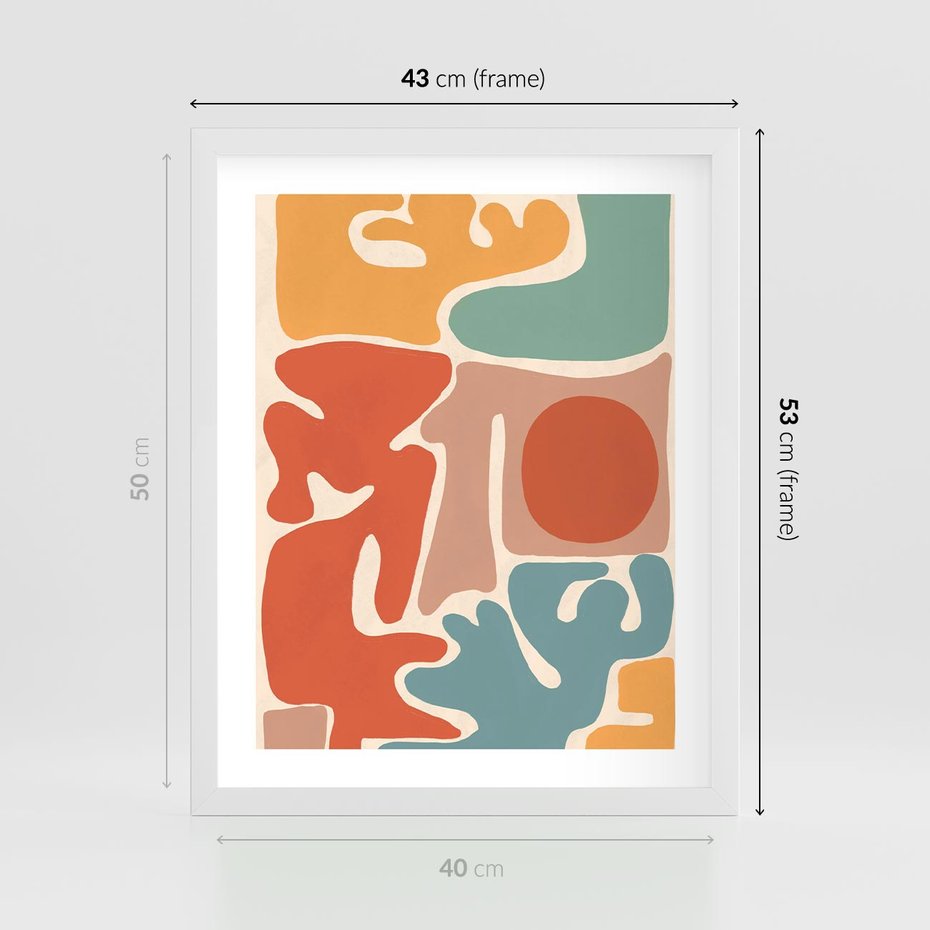 Plakat w ramie 40x50 - Pastelowa Symfonia Kształtów - abstrakcyjne kolorowe formy, pastelowe kolory - rama biała