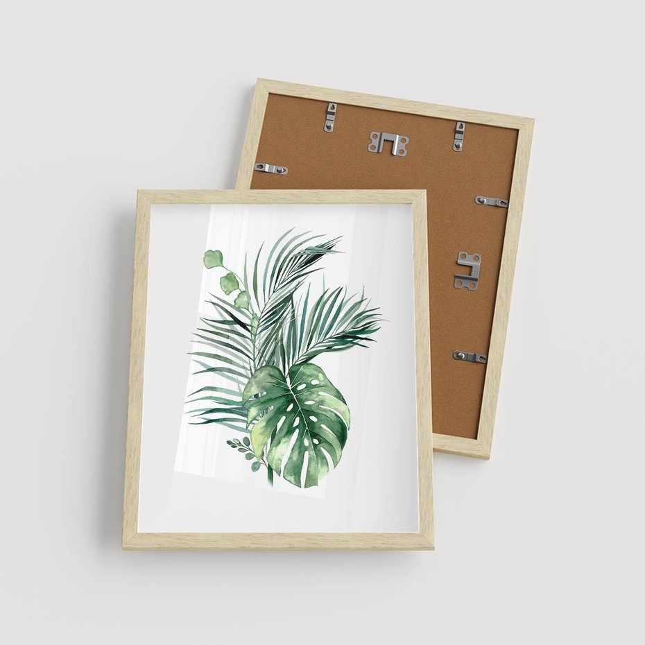 Plakat w ramie 40x50 - Liście i Życie: Akwarelowa Oaza - akwarelowy obrazek, pamy - rama drewno