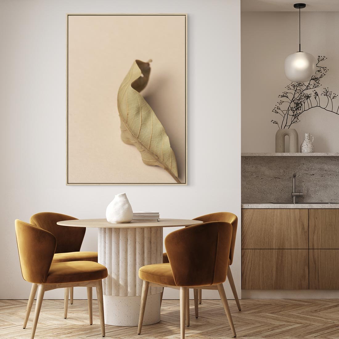 Obraz w ramie 70x100 - Boho suszone liście - suszony, liść - rama drewno