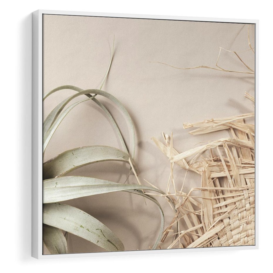 Obraz w ramie 50x50 - Boho urok suchych liści - suche, liście - rama biała