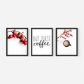 Zestaw obrazy w ramie 40x50 galeria - Kawa, jesień, first, coffee, typografia - rama czarna