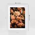 Plakat w ramie 30x40 - Ciepło Jesieni - jesienne pomarańczowe liśćie, jesień - rama biała
