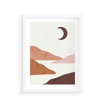 Plakat w ramie 30x40 - Księżycowa Refleksja - nowoczesna sztuka, góry - rama biała
