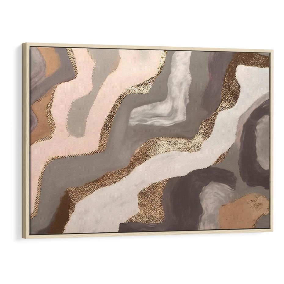 Obraz w ramie 120x80 - Płynne Fale - abstrakcja, neutralne kolory - rama drewno