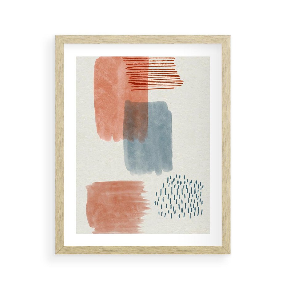 Plakat w ramie 40x50 - Pastelowa Abstrakcja: Maźnięcia Farbą - abstrakcja, maźnięcia farny - rama drewno