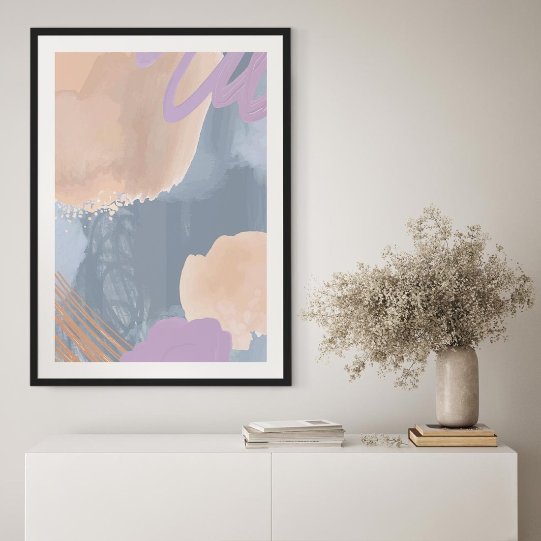 Plakat w ramie 50x70 - Rozmyte Akwarelowe Marzenia - abstrakcyjne akwarelowe plamy, pastele - rama czarna