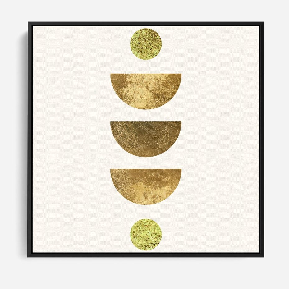 Obraz w ramie 50x50 - Harmonijne Odbicia - geometryczne złote kształty, tekstura - rama czarna