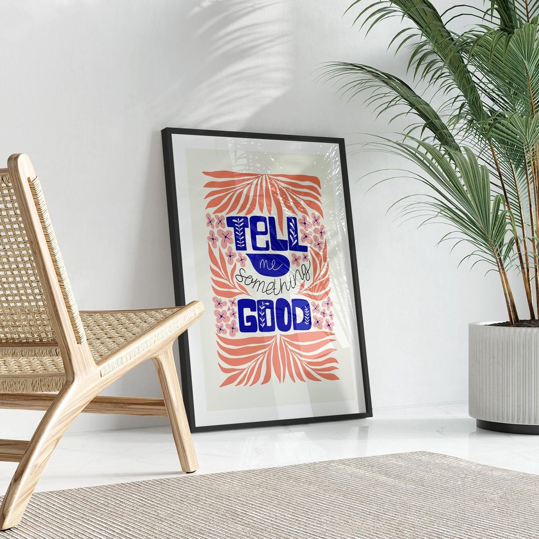 Plakat w ramie 50x70 - Bezgraniczne Formy - nowoczesna typografia, liście - rama czarna